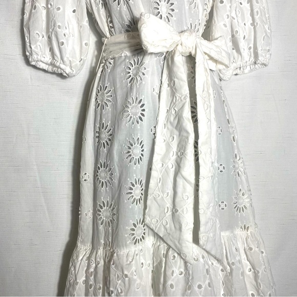 ZARA BELTED EMBROIDERED MIDI DRESS OYSTER WHITE SIZE S - Picture 10 of 15